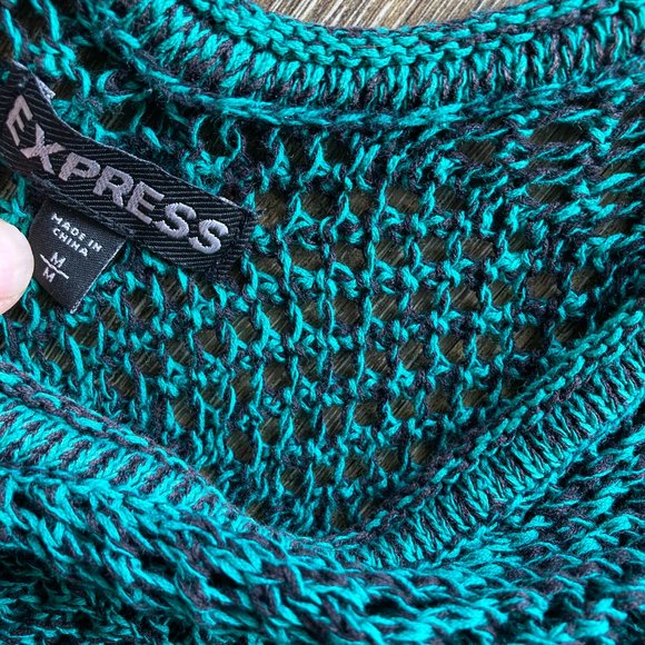Express Black and Sea Green Crochet Size M Top - Picture 5 of 9
